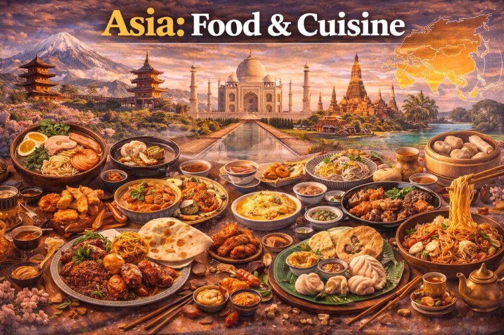 asian food, cuisine and cultural landmarks
