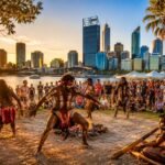 cultural dance at sunset waterfront festival, western australia – australia