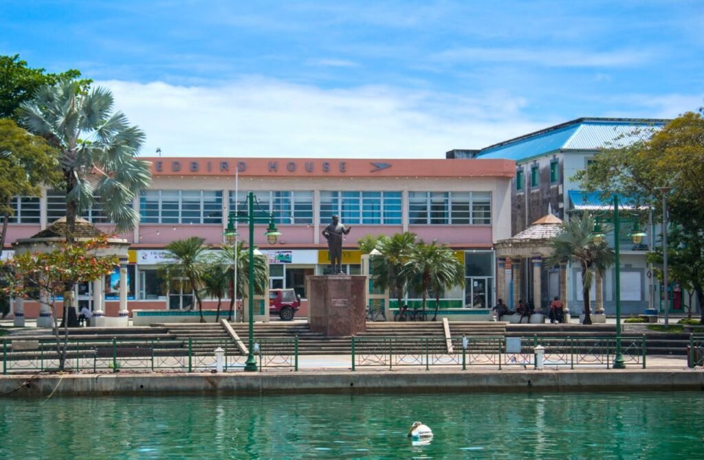 downtown bridgetown waterfront with iconic architecture on a sunny day barbados