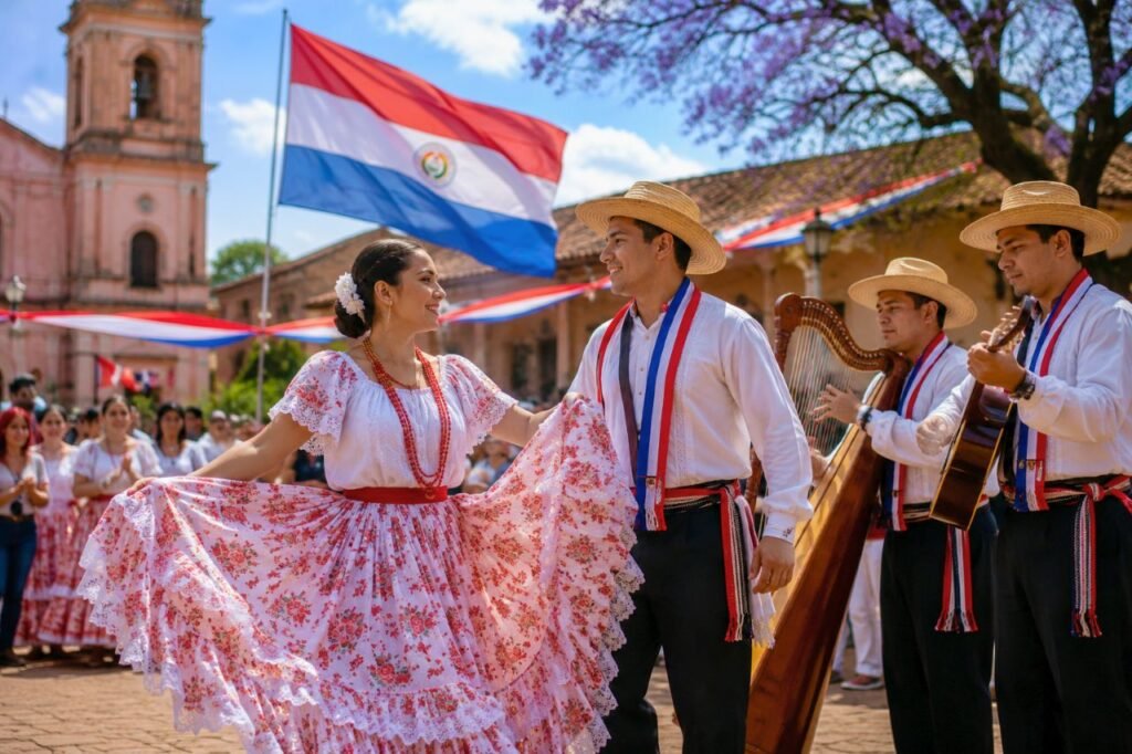 festival dance in the sunlit plaza, paraguay culture