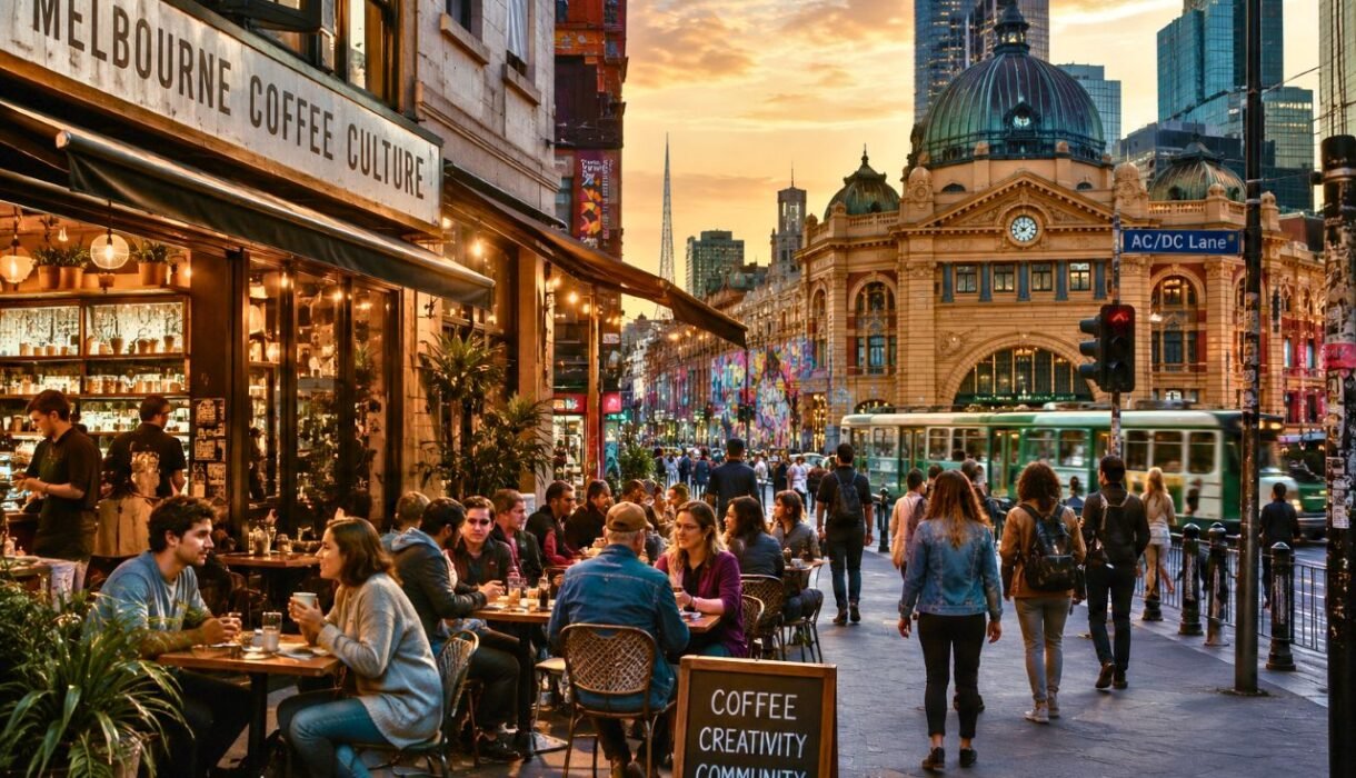 melbourne coffee culture at sunset, victoria, australia