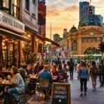 melbourne coffee culture at sunset, victoria, australia
