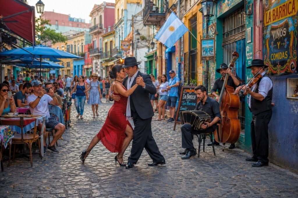 tango performance in vibrant street scene, argentina south america