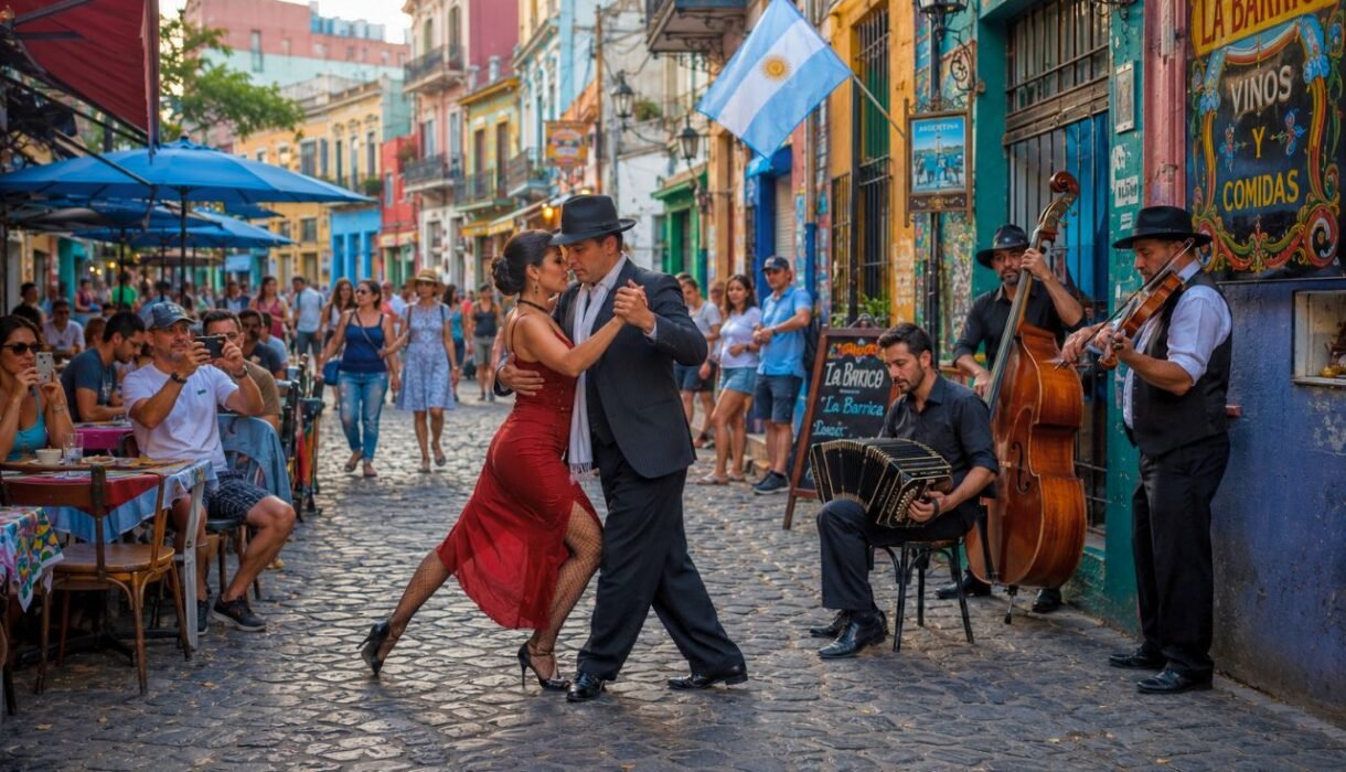 tango performance in vibrant street scene, argentina south america
