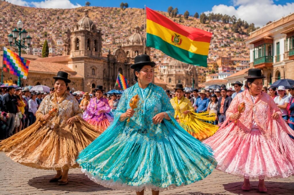 vibrant andean dance festival celebration, bolivia, south america