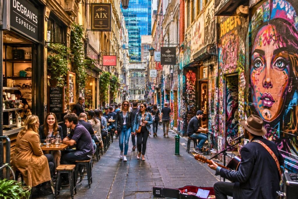 vibrant café laneway and street art, victoria, australia