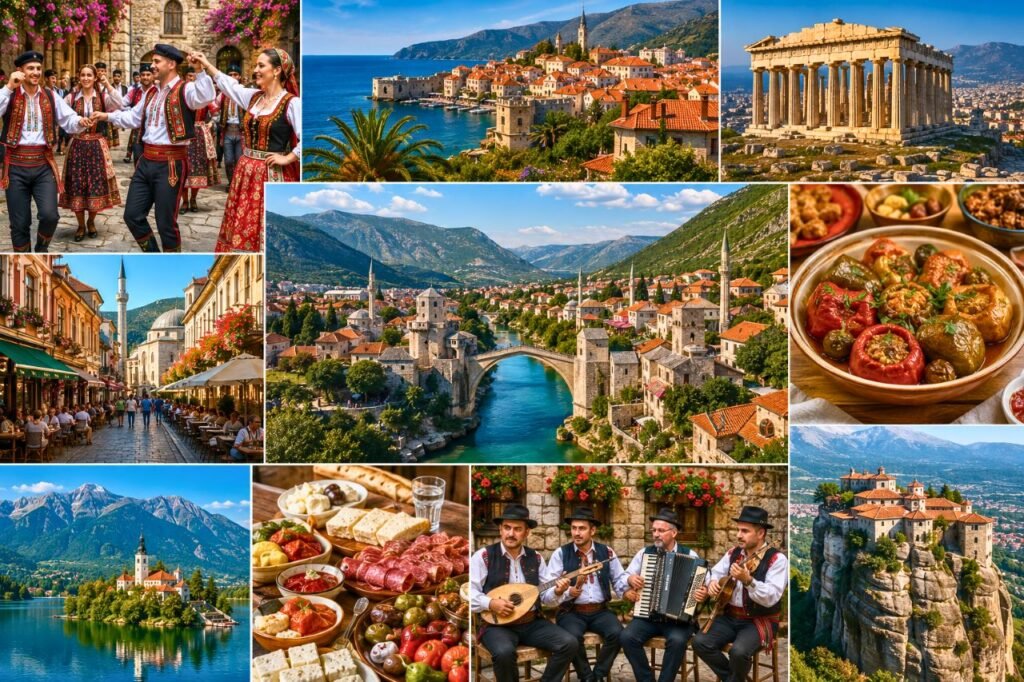 balkan culture and landscapes collage