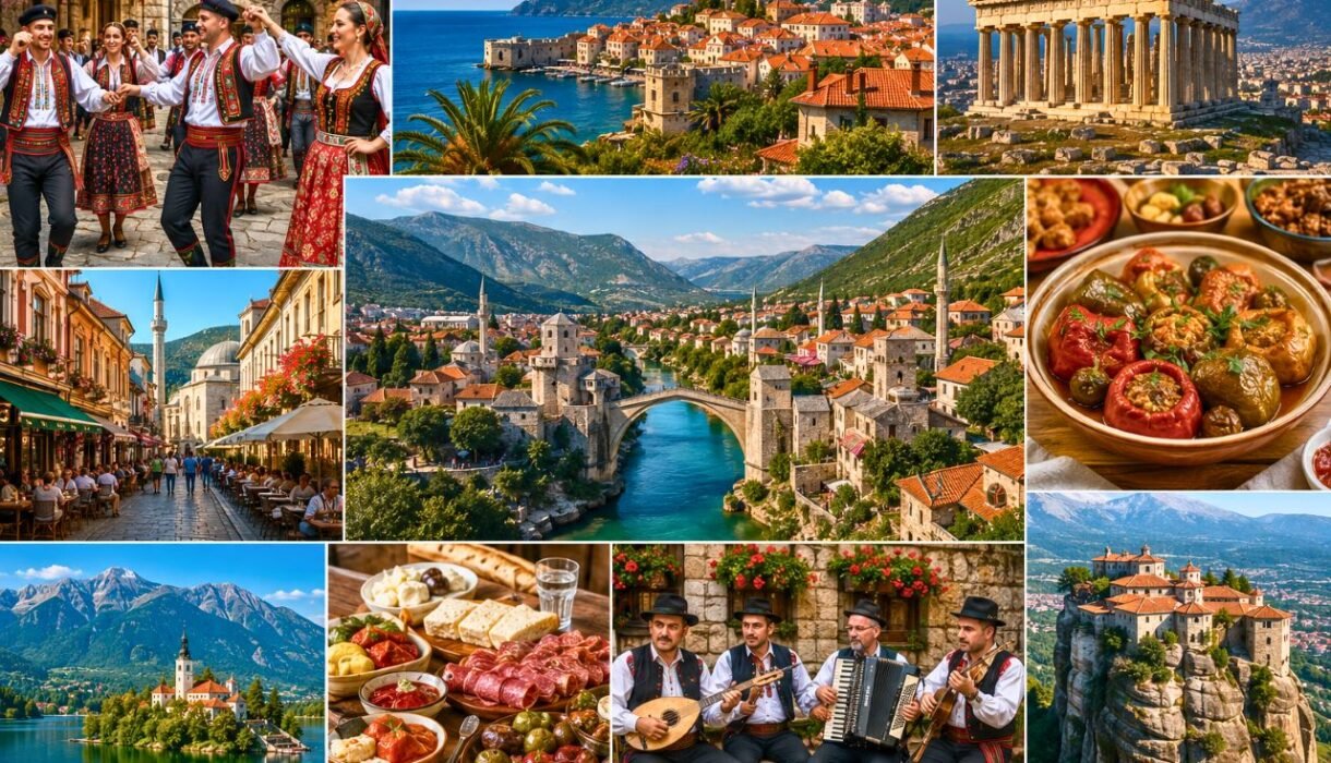 balkan culture and landscapes collage