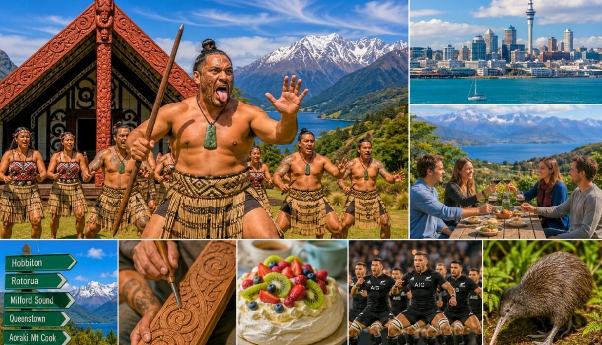 new zealand culture and adventure collage