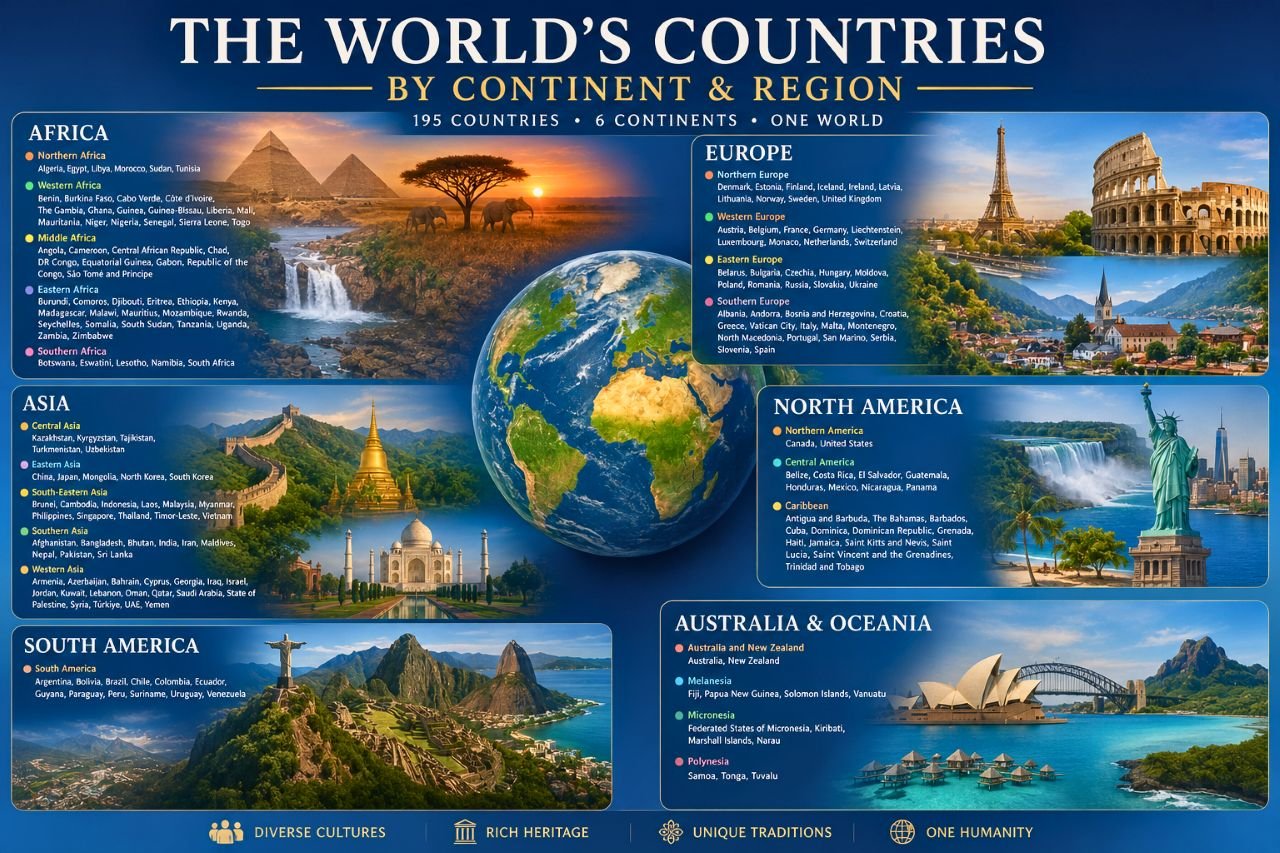 the world's countries by continent and region