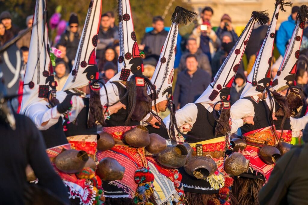 traditional kukeri festival with colorful costumes and masks in pernik, bulgaria pernik, bulgaria